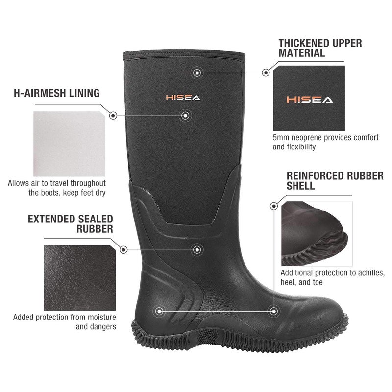 HISEA Men's Rain Boots Waterproof Durable Insulated Rubber Neoprene Outdoor Hunting Boots for Winter Snow Arctic - Image 2